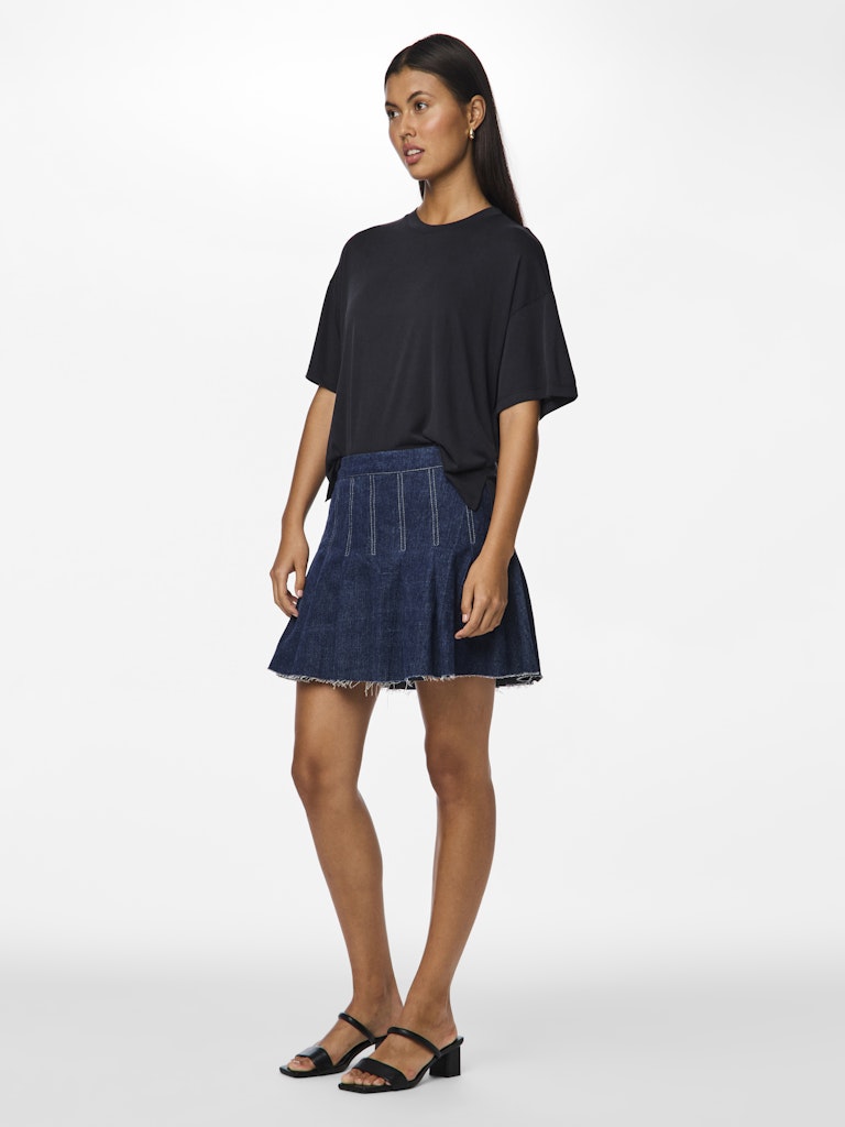 pcFabia short plisse denim skirt (9467589230939)