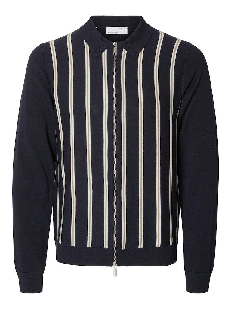 Selected Homme Mattis - Stribet strik cardigan m. lynlås - HUSET Men & Women (8501610611035)